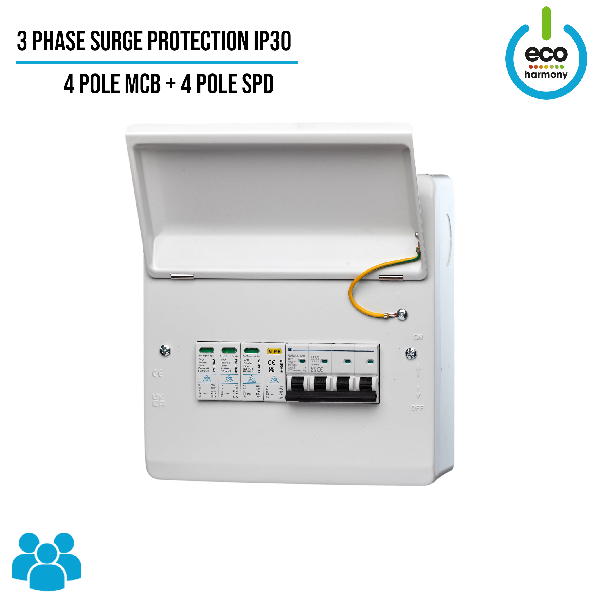 RCBO or MCB + Surge Protection - Fitted Consumer Unit IP40 - 3 Phase