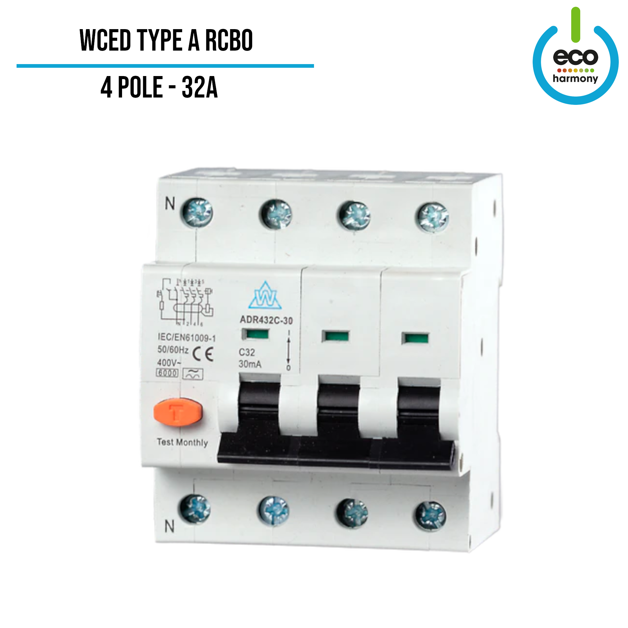 WCED 40 or 32A 4-Pole 30mA Type A RCBO (Type A RCCB, C Curve MCB ...
