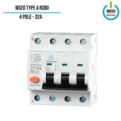 WCED 40 or 32A 4-Pole 30mA Type A RCBO (Type A RCCB, C Curve MCB)