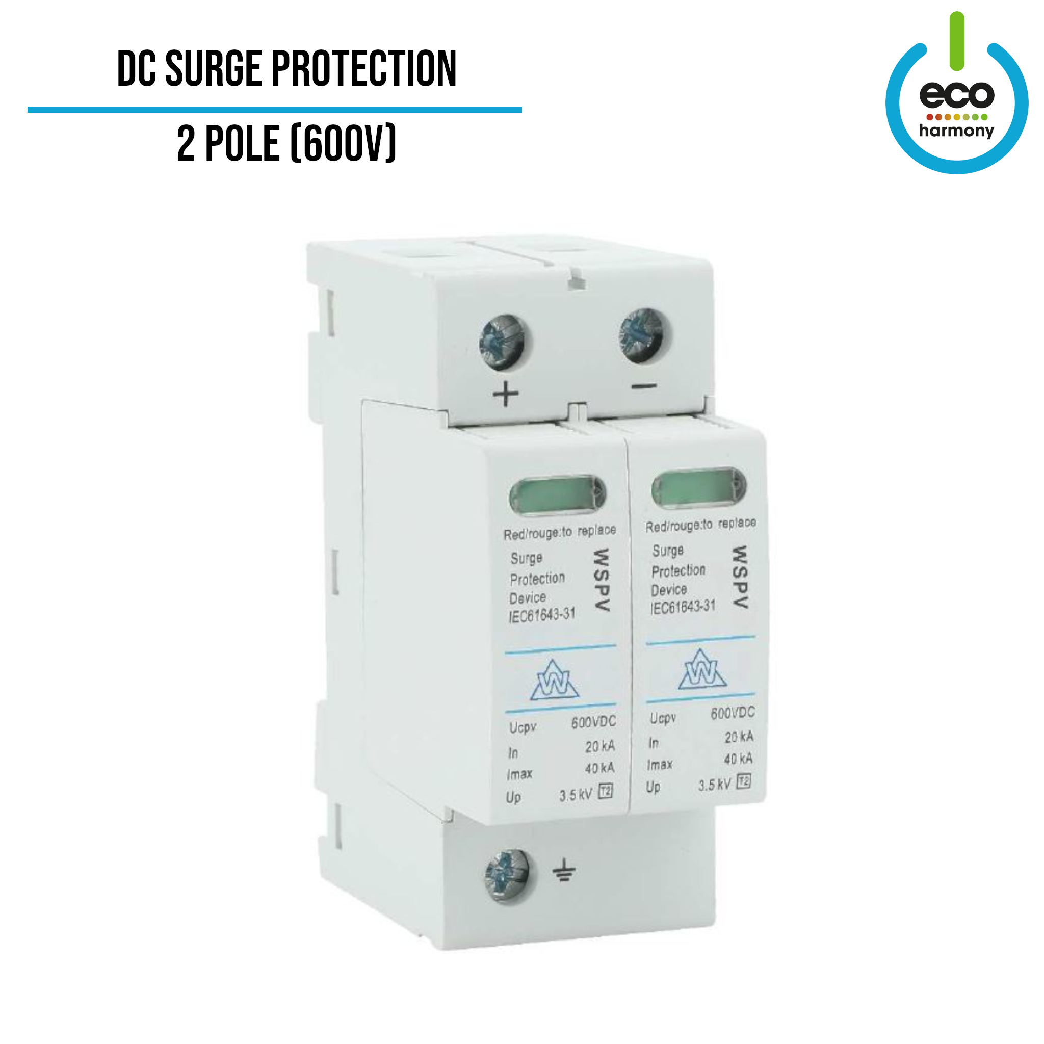 WCED DC Surge Protection Modules – 2/3‑Pole DIN‑Mount SPD | EcoHarmony