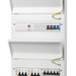 Double-height IP40 consumer unit prepopulated with MCBs, RCBOs, and wiring mounted on DIN rails
