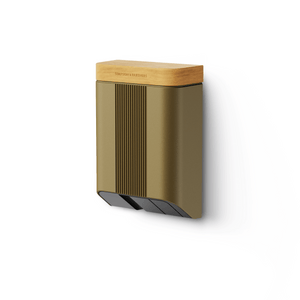 Simpson & Partners Home Plus 7 kW EV charger with medium bronze front and light oak lid wall mounted smart home charging unit