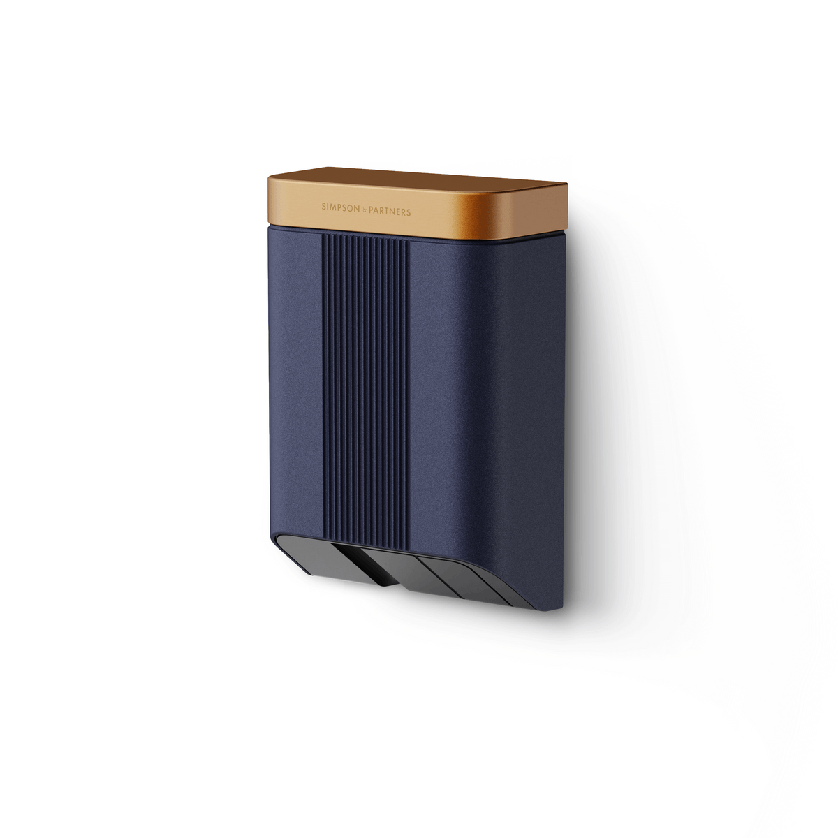Simpson & Partners Home Plus 7 kW EV charger with neptune blue front and dark copper lid wall mounted smart home charging unit