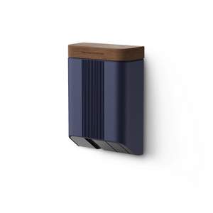 Simpson & Partners Home Plus 7 kW EV charger with neptune blue front and walnut lid wall mounted smart home charging unit