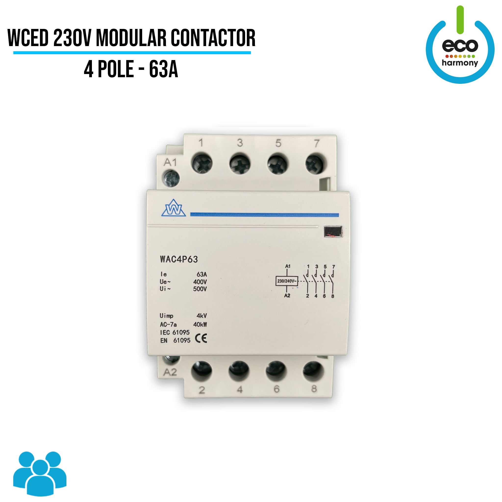 WCED 63A 4-Pole Modular Contactor
