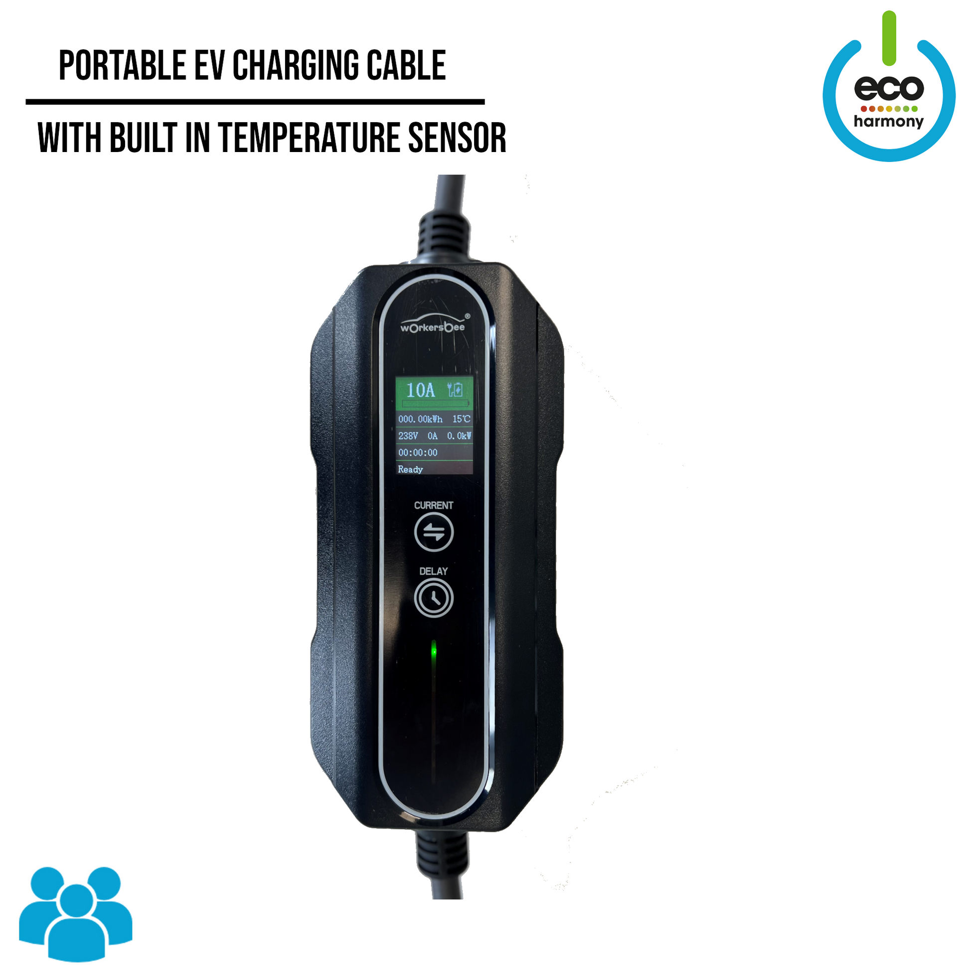 Type 2 to 3 Pin plug Portable EV Charging Cable with built in Temperature Sensor