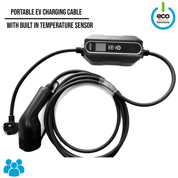 Type 2 to 3 Pin plug Portable EV Charging Cable with built in Temperature Sensor