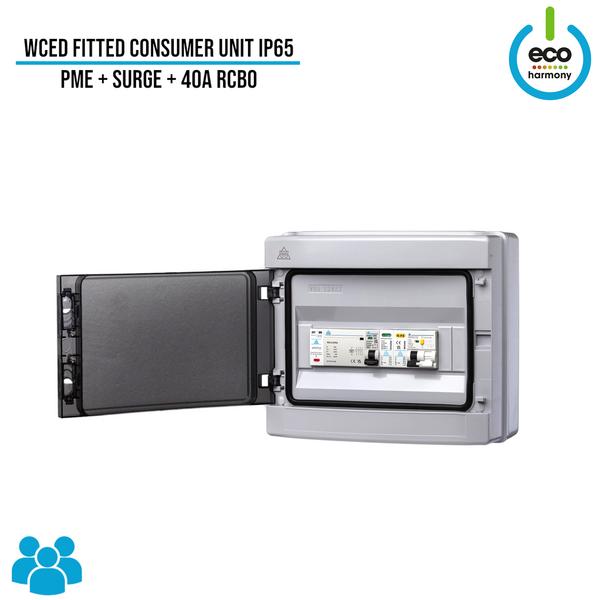 WCED Fitted Consumer Unit IP65 - PME + 40A RCBO + Surge Protection