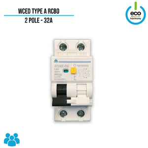 WCED 32A 2-Pole 30mA Type A RCBO (Type A RCCB, C Curve MCB)